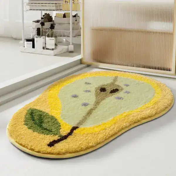 Ausgefallener Badteppich mit Birnenmotiv, weicher Hochflor-Teppich für Badezimmer.