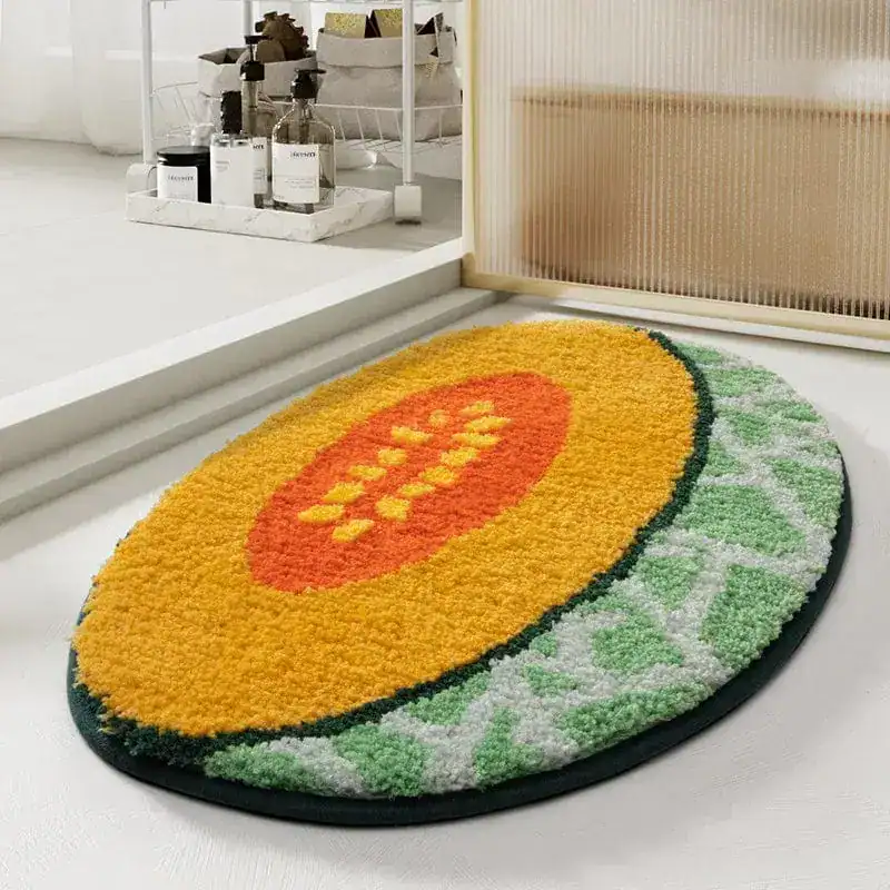Ausgefallener Badteppich mit Papaya-Motiv, weicher Hochflor-Teppich für Badezimmer.