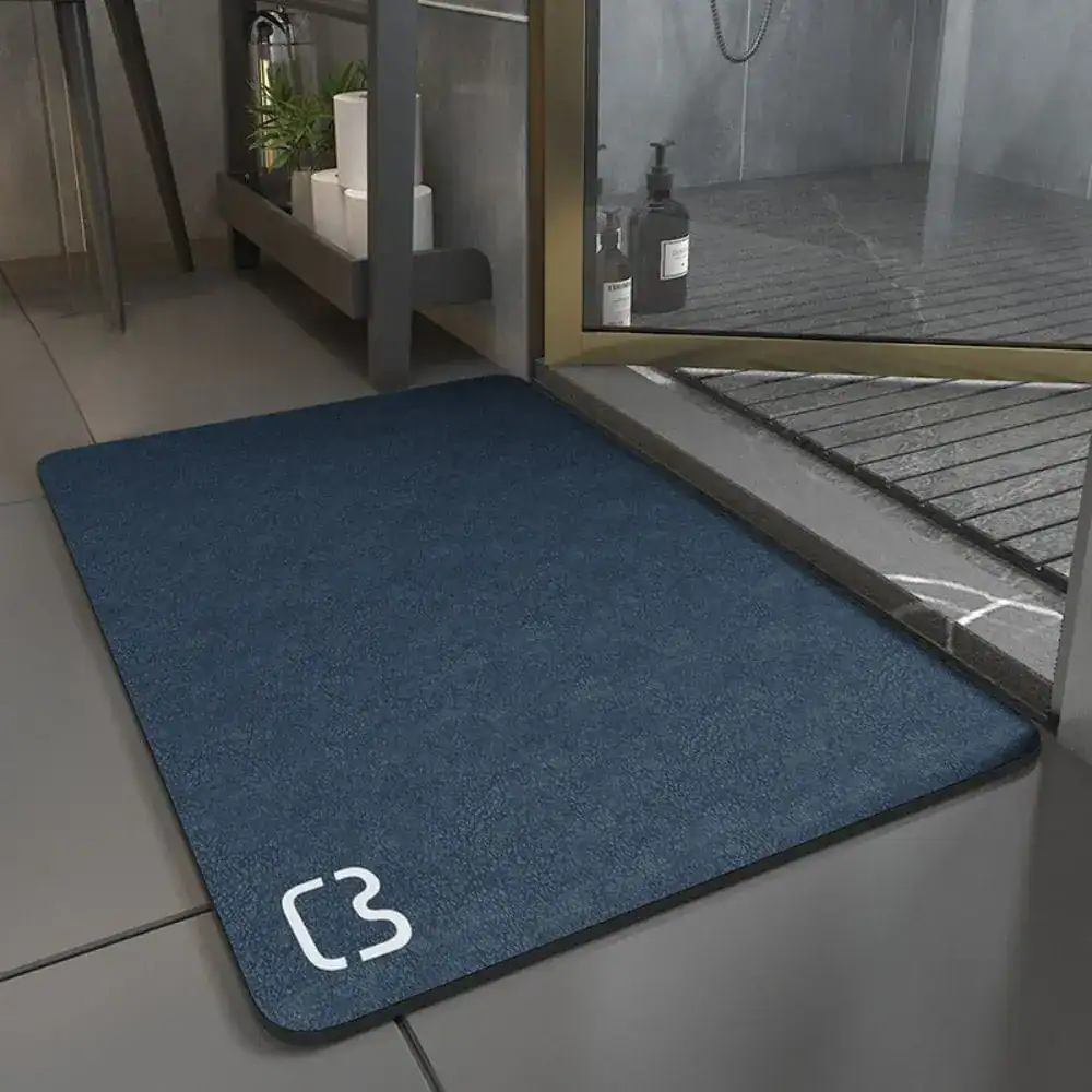 Komfort Badematte 90x60 cm, blau, mit Logo, für Duschbereich.