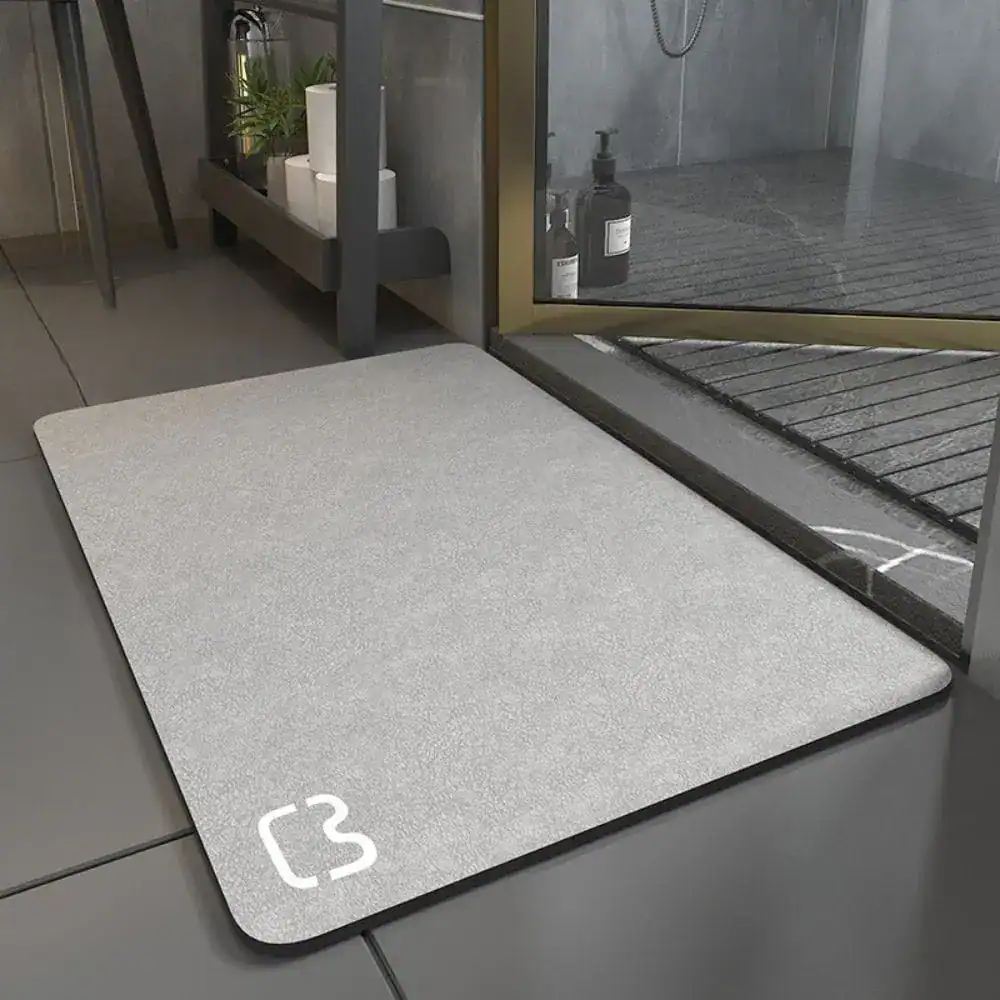 Komfort Badematte 90x60 cm, grau, mit Logo, für Duschbereich.