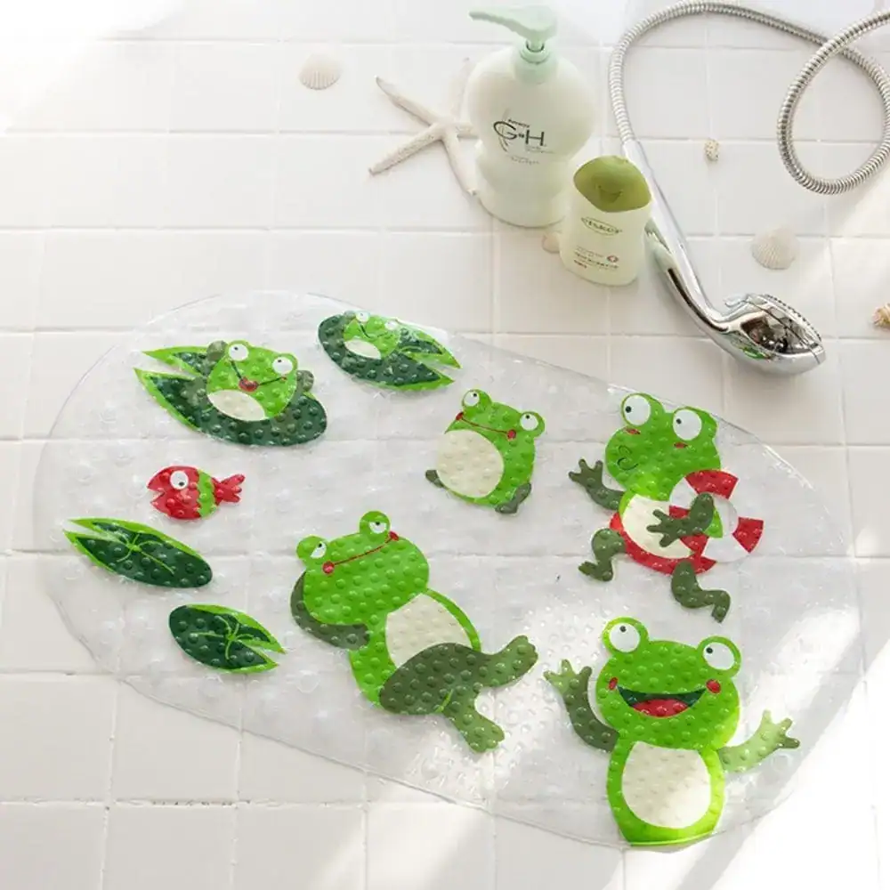 Baby Badematte mit Froschmotiven für Badewanne, transparente Anti-Rutschmatte.