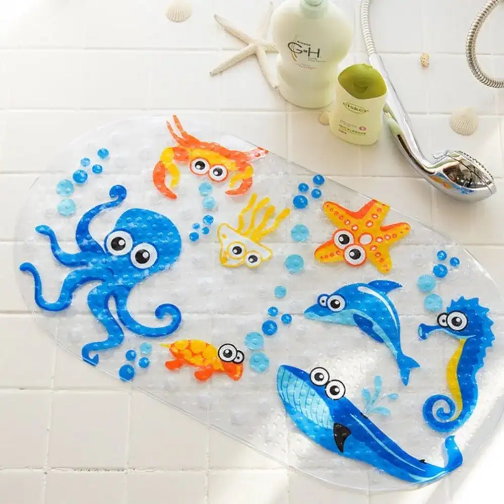 Baby Badematte mit Meerestier-Motiven für die Badewanne, transparente Anti-Rutsch-Oberfläche.