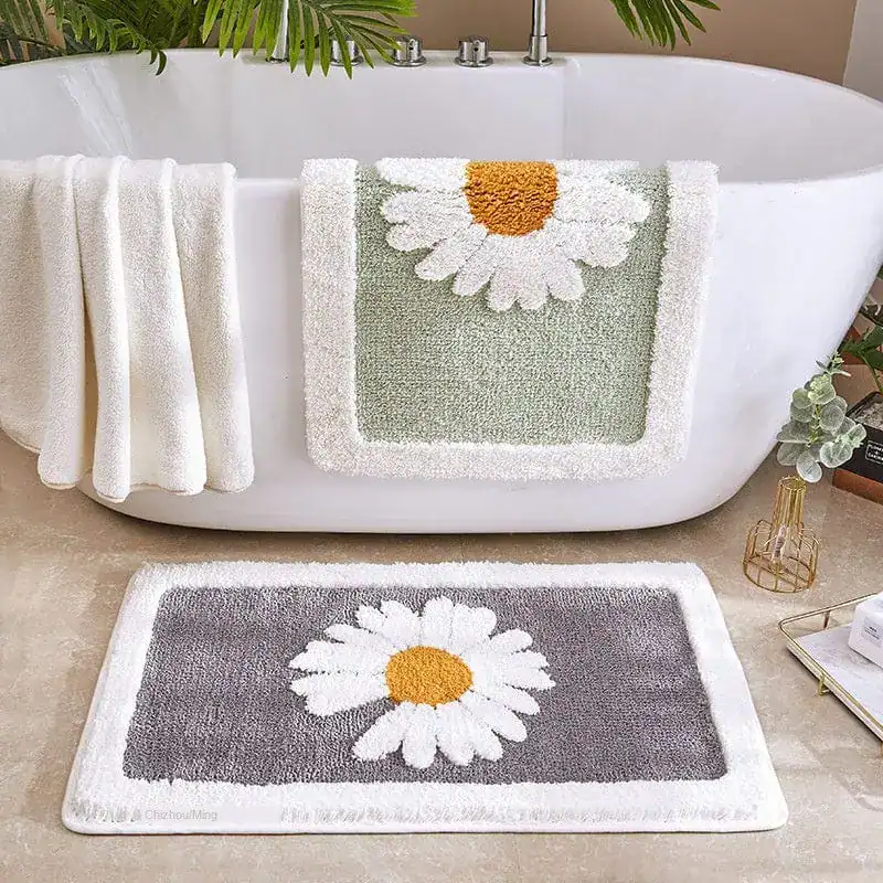 Badematte mit Blumenmotiv, Doldenblume, Badewanne, Badezimmer-Accessoire.