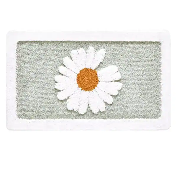 Badematte mit Blumenmotiv, weiße Margerite auf hellgrünem Grund, Komfort Badematte.