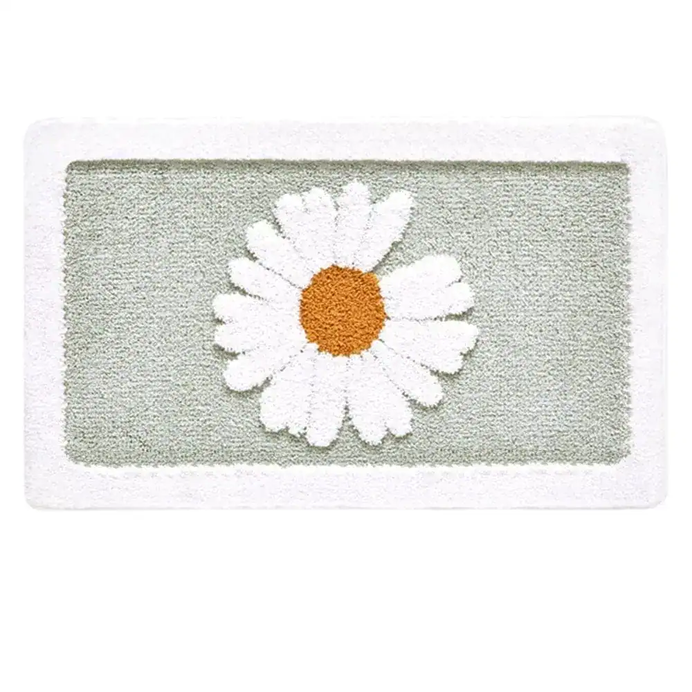 Badematte mit Blumenmotiv, weiße Margerite auf hellgrünem Grund, Komfort Badematte.
