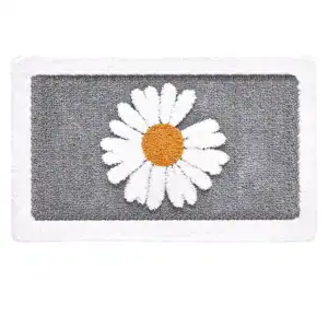 Badematte mit Blumenmotiv, weiße Margerite auf grauem Grund, Komfort Badematte.
