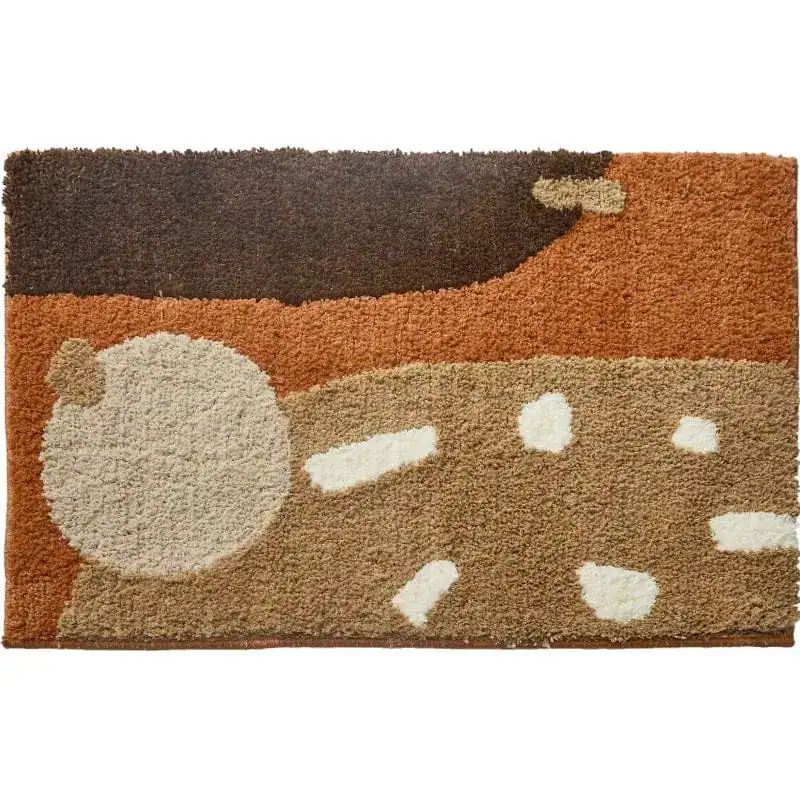 Badematte Braun Beige mit abstraktem Muster und weicher Hochflor-Optik.