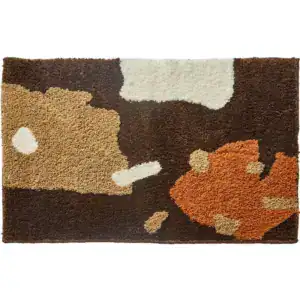 Badematte Braun Beige mit abstraktem Muster und weicher Textur für Badezimmer.