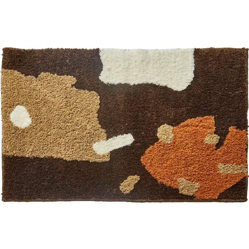 Badematte Braun Beige mit abstraktem Muster und weicher Textur für Badezimmer.