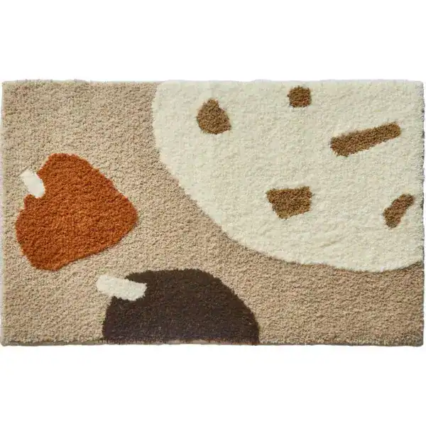 Badematte Braun Beige mit abstraktem Muster und weichem Hochflor für Komfort und Stil.