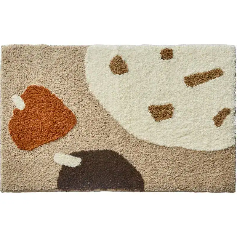 Badematte Braun Beige mit abstraktem Muster und weichem Hochflor für Komfort und Stil.