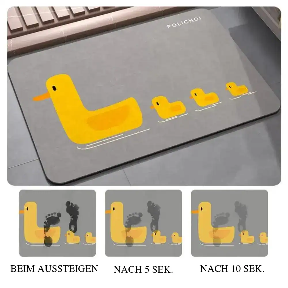 Badematte Ente, grau, Fußabdruck verschwindet schnell.