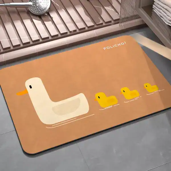 Badematte Ente mit gelben Entenküken, Design für Badezimmer.