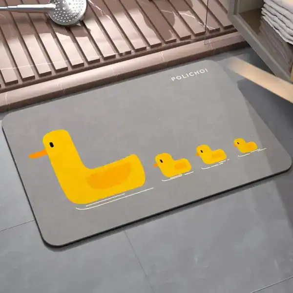 Badematte Ente grau mit gelben Entenmotiv, Komfort Badematte für Dusche.