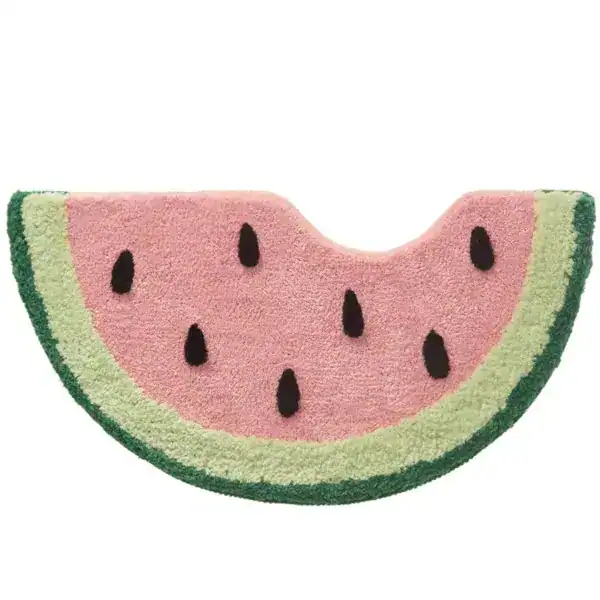 Frucht-Badematte Wassermelone, rosa mit schwarzen Kernen, rutschfest für Bad und Dusche.