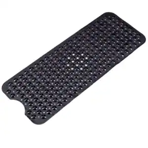 Schwarze Badematte für Badewanne mit perforierter Oberfläche und rutschfestem Design.