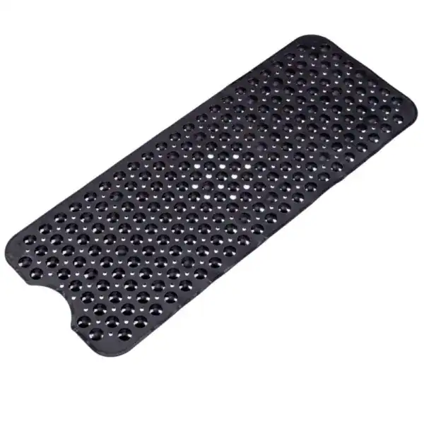 Schwarze Badematte für Badewanne mit perforierter Oberfläche und rutschfestem Design.