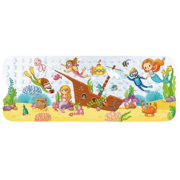 Baby-Badematte für Wanne mit Unterwasser-Meerjungfrau-Design, rutschfest und kinderfreundlich.