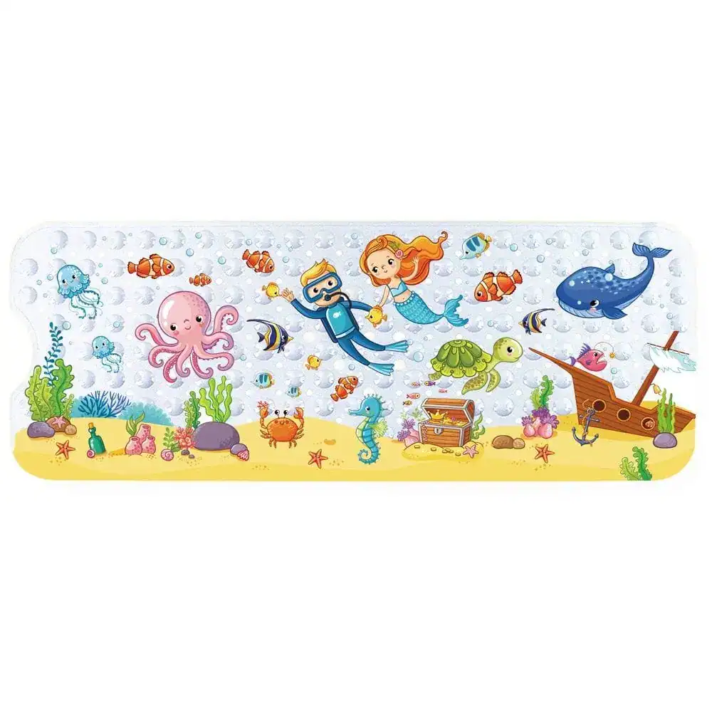 Babys Badematte für Wanne mit Meeresthema, Meerjungfrau, Delfin und Fischen.