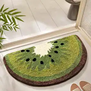 Halbkreis Badematte mit Kiwi-Motiv, grün, für Badezimmer und Flur.