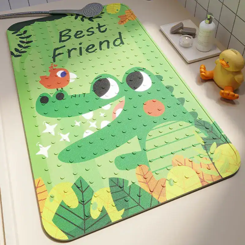 Kinder-Badematte mit Krokodil-Motiv und Text 'Best Friend' fürs Badezimmer.