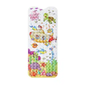 Kinderbadematte mit Unterwasser-Motiv, Submarin, Tiere und Korallen.
