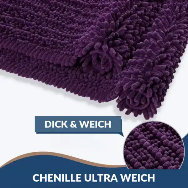 Lila Badematte mit Chenille-Struktur, ultra weich und dick für Komfort im Badezimmer.