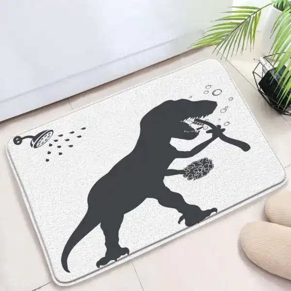 Lustige Badematte mit Dinosaurier-Motiv, ideal für Badezimmer und Kinderzimmer.