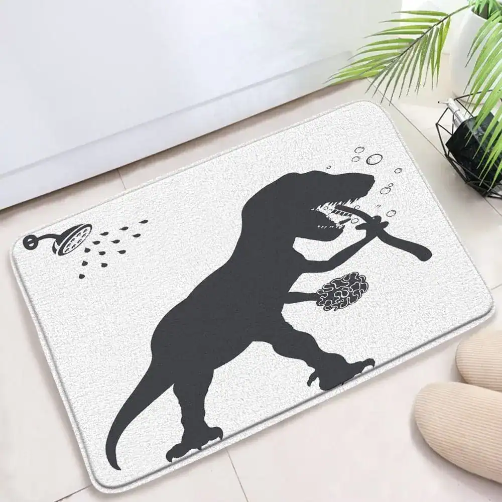 Lustige Badematte mit Dinosaurier-Motiv, ideal für Badezimmer und Kinderzimmer.