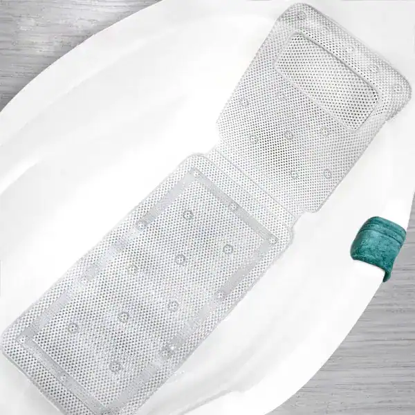 Badematte mit Kopfteil, transparent, rutschfest, für Badewanne, mit Griff.