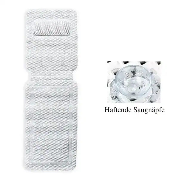 Badematte mit Kopfteil und Saugnapf für sicheren Halt im Badezimmer.