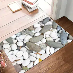 Badematte Steinoptik Grau mit realistischem Muster, ideal für Badezimmer oder Flur.