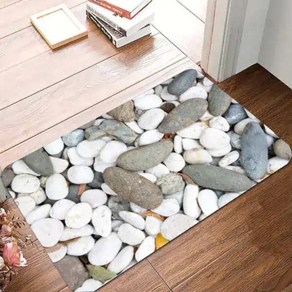 Badematte Steinoptik Grau mit realistischem Muster, ideal für Badezimmer oder Flur.