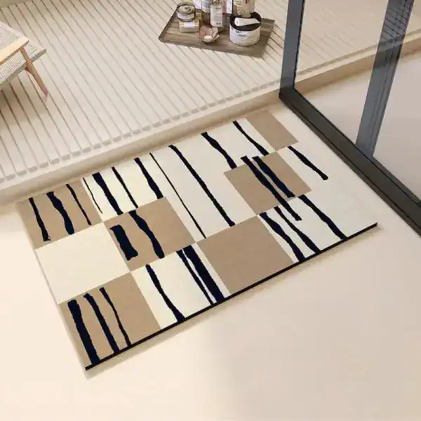 Moderne Badematte Weiß mit geometrischem Muster, ideal für stilvolle Badezimmer.