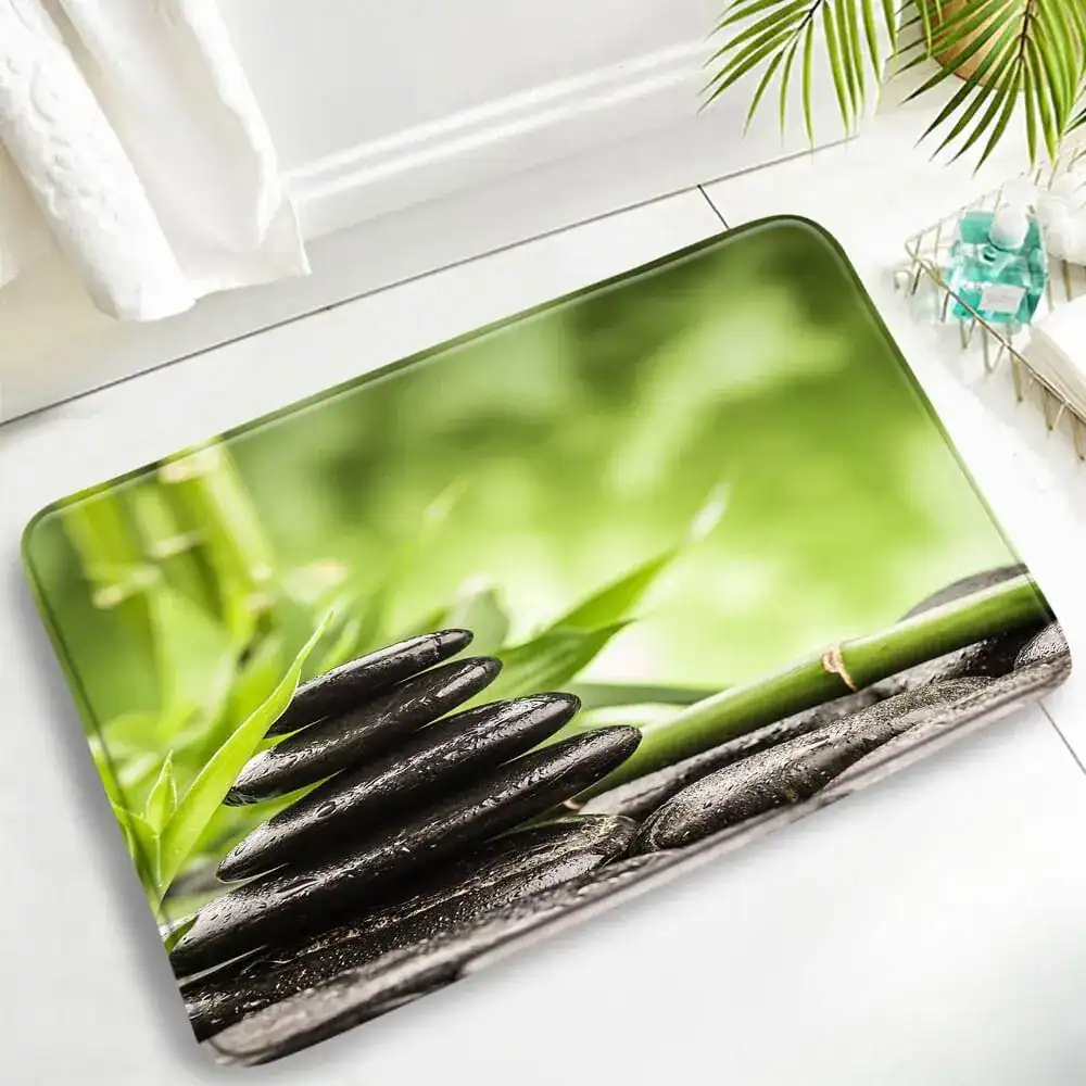 Badematte Zen mit Bamboo-Motiv und Stein-Druck, komfortabel für Badezimmer.