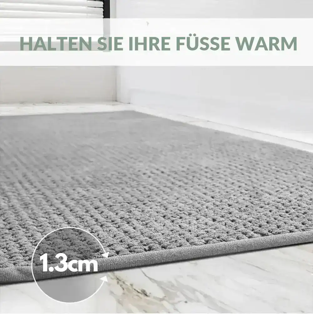 Komfort Badematte grau, 1,3 cm hoch, warme Fußbodenmatte für Badezimmer.