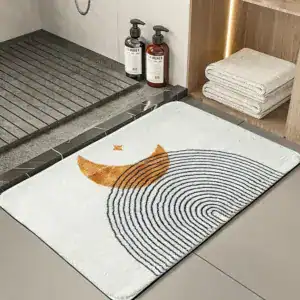 Design-Badezimmermatte mit Mondmotiv und Spirale, modernes Bad-Accessoire.