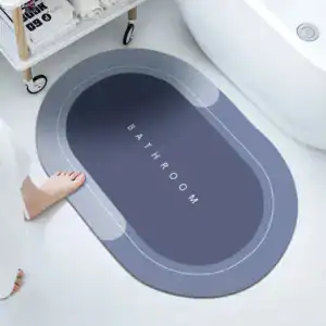 Ovale Badezimmermatte mit 'BATHROOM'-Aufschrift, modernes Design für Bad.