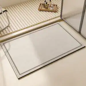 Badezimmermatte Stein, stilvolle Badematte mit grauem Rand für moderne Badezimmer.