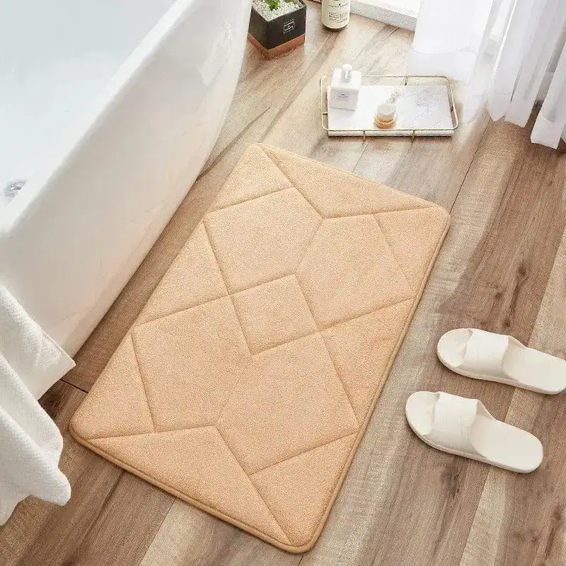 Antirutsch Badezimmerteppich mit geometrischem Muster, beige, für Bad und Dusche.