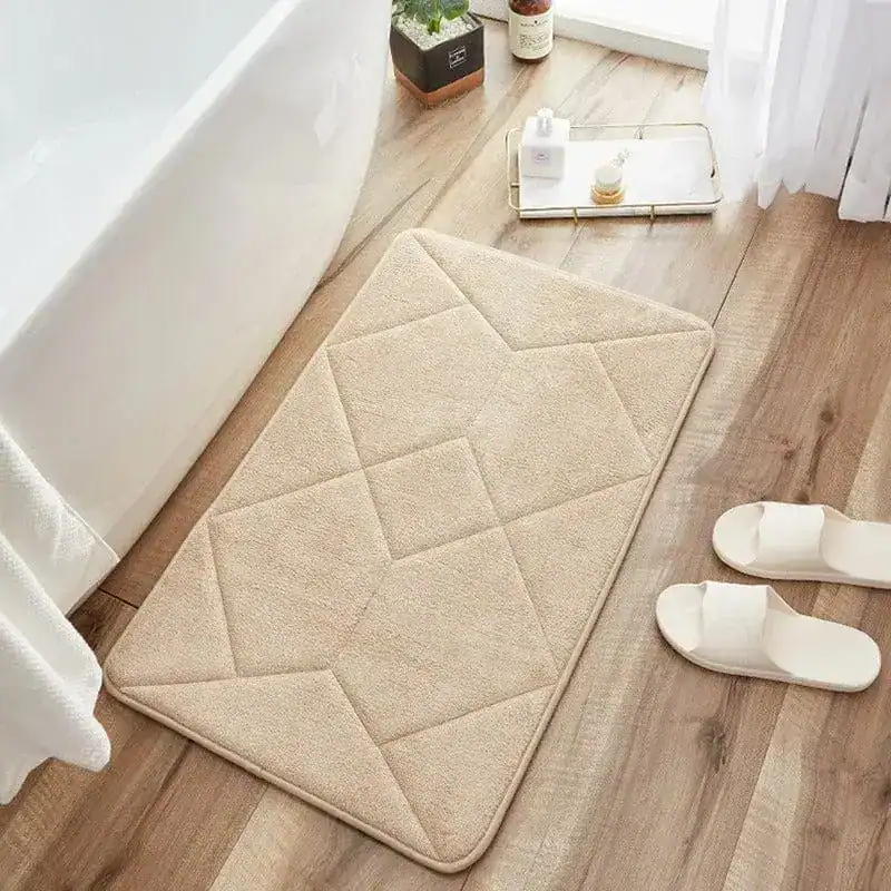 Antirutsch-Badezimmerteppich mit geometrischem Muster, beige, für Bad und Dusche.