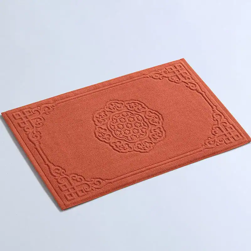 Badezimmerteppich Baumwolle Groß, orangefarbener Badematte mit klassischem Ornamentmuster.