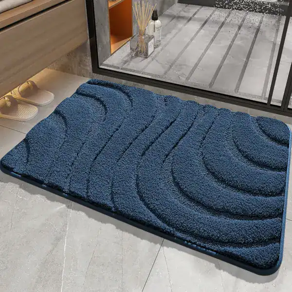 Blauer Badezimmerteppich mit Wellenmuster, Komfort Badematte für moderne Badezimmer.