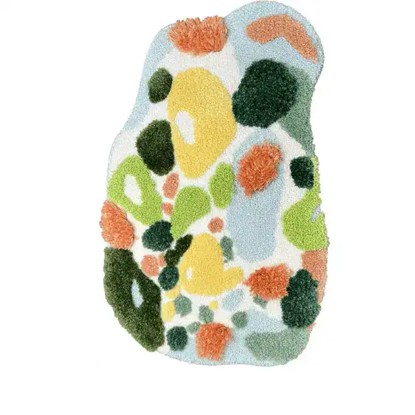 Badezimmerteppich Bunt mit buntem abstraktem Muster und flauschigem Hochflor.