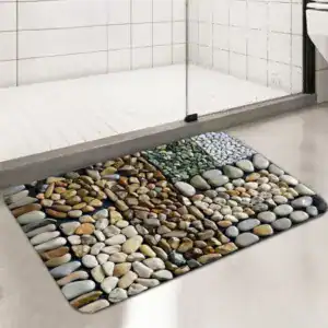 Badezimmerteppich mit Steinmuster, Komfort Badematte für Dusche und Bad.