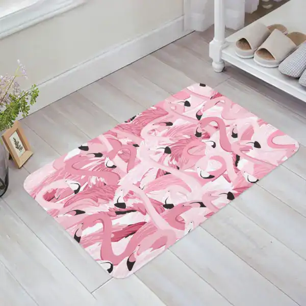 Pink Flamingo Badezimmerteppich mit stilvollem Muster für moderne Badezimmer.