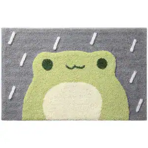 Badezimmerteppich Frosch, grün, Regenmuster, kinderfreundlich, Badematte für Kinder.