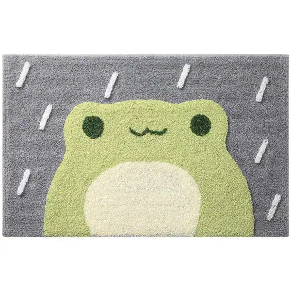 Badezimmerteppich Frosch, grün, Regenmuster, kinderfreundlich, Badematte für Kinder.