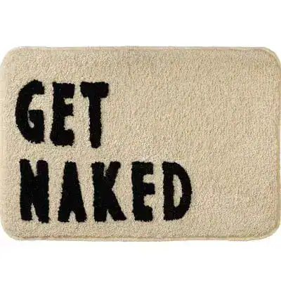 Badezimmerteppich mit Aufschrift 'GET NAKED', Komfort Badematte für Dusche oder Badewanne.