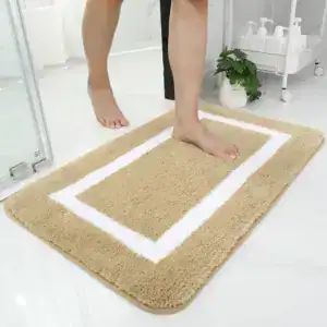 Greiger Badezimmerteppich mit weißem Rand, weich und rutschfest für Bad und Dusche.